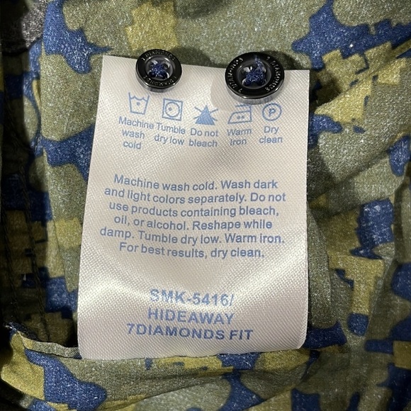 7 DIAMONDS Green Camo Camoflauge Front Button Short Sleeve Shirt Size XL - Picture 10 of 10